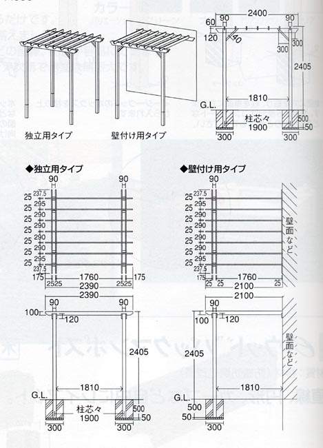 eウッド パーゴラ 独立タイプ／壁付けタイプ